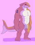  anthro balls fish flaccid looking_at_viewer male marine multi_penis muscular nipples penis serex shark sharky_(serex) smile solo standing uncut 