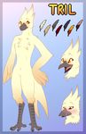  2017 amber amber_eyes anthro avian beak bird cream cream_feathers cute digital_media_(artwork) digitigrade eyeliner feathers fluffy fur girly invalid_color makeup male male/male model_sheet nude oriole smile solo standing swallowing swift talons tan_fur tongue tongue_out tril yellow_eyes 