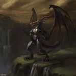  2017 4_toes 5_fingers abs anthro anthrofied balls black_dragon_kalameet black_penis black_scales chunie claws curved_penis dark_souls day detailed_background digital_media_(artwork) digitigrade dragon erection glans glowing glowing_eyes grass hi_res horn humanoid_penis long_tail male membranous_wings mountain muscular muscular_male nude open_mouth outside pecs penis red_eyes saliva saliva_string scales scalie sky solo spikes standing teeth third_eye toes tongue tongue_out video_games water waterfall western_dragon wings 