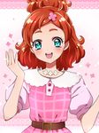  :d belt blue_eyes blush brown_hair commentary_request go!_princess_precure half_updo haruno_haruka jewelry kagami_chihiro necklace open_mouth precure red_hair short_hair smile solo 