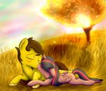  brown_hair cutie_mark day detailed_background equine fan_character feathered_wings feathers friendship_is_magic grass hair hooves horn lying mammal my_little_pony outside pucksterv purple_hair sky tree twilight_sparkle_(mlp) winged_unicorn wings 