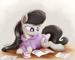  black_hair bugplayer clothed clothing cutie_mark equine eyelashes friendship_is_magic hair hooves lying mammal my_little_pony octavia_(mlp) purple_eyes reading simple_background white_background 