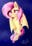  cutie_mark equine eyelashes female feral flutterbat_(mlp) fluttershy_(mlp) friendship_is_magic fur hair hooves mammal membranous_wings my_little_pony pink_hair pucksterv solo wings yellow_fur 