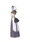  absurdres back blue_eyes blue_hair detached_sleeves dress fire_emblem fire_emblem_echoes:_mou_hitori_no_eiyuuou full_body hands_together hidari_(left_side) highres looking_at_viewer looking_back official_art short_hair silk_(fire_emblem) simple_background smile solo veil white_background 