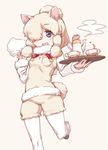  :d alpaca_ears alpaca_suri_(kemono_friends) alpaca_tail animal_ears bangs beige_shorts beige_vest blonde_hair blue_eyes blush_stickers breast_pocket cup drink eyebrows_visible_through_hair eyelashes fur-trimmed_sleeves fur_collar fur_trim gradient_ribbon hair_bun hair_ornament hair_over_one_eye hair_ribbon hand_up highres holding holding_tray horizontal_pupils kemono_friends leg_lift long_sleeves looking_at_viewer mochi_(mochi444420) multicolored multicolored_ribbon neck_ribbon no_nose open_mouth orange_ribbon pantyhose pantyhose_under_shorts pink_background pink_ribbon pocket ribbon shirt short_hair shorts sidelocks simple_background smile solo swept_bangs tail tareme tea teacup teapot tray tress_ribbon vest white_legwear white_shirt 