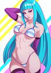  &gt;:) abs arm_behind_back arm_up armpits artist_name ass_visible_through_thighs bangs bikini blue_bikini blue_hair blunt_bangs breasts breasts_apart closed_mouth collarbone covered_nipples cowboy_shot dandon_fuga diagonal_stripes elbow_gloves eyelashes furrowed_eyebrows gloves groin halterneck hand_behind_head highleg highleg_bikini highres hips large_breasts light_smile lips long_hair looking_at_viewer me!me!me! meme_(me!me!me!) micro_bikini navel outline purple_eyes purple_gloves purple_legwear resized shiny shiny_hair sidelocks skindentation smile solo standing straight_hair strap_gap string_bikini striped striped_background striped_bikini striped_legwear swimsuit thighhighs thighs toned underboob upscaled v-shaped_eyebrows very_long_hair waifu2x white_outline wide_hips 