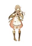  absurdres apron bangs blonde_hair blush boots braid brown_eyes cape capelet effie_(fire_emblem) fire_emblem fire_emblem_echoes:_mou_hitori_no_eiyuuou full_body hidari_(left_side) highres knee_boots long_hair official_art open_mouth short_sleeves simple_background smile solo standing twin_braids white_background 