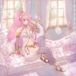  couch dress fire_emblem fire_emblem:_kakusei furniture hairband lijupy olivia_(fire_emblem) pink_hair ponytail purple_eyes sitting solo window 