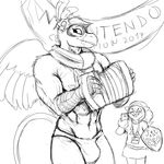  abs accordion ambiguous_species anthro avian banner beak breath_of_the_wild bulge cellphone cosplay duo english_text hladilnik hylian_shield kass_(zelda) link male muscular musical_instrument nintendo nipples phone shield smile text the_legend_of_zelda video_games wings 