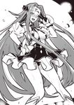 blush breasts cosplay elizabeth_bathory_(fate) elizabeth_bathory_(fate)_(all) elizabeth_bathory_(fate)_(cosplay) fate/extra fate/extra_ccc fate/stay_night fate_(series) greyscale hijiri long_hair looking_at_viewer medium_breasts monochrome nipple_slip nipples one_eye_closed open_mouth rider skirt smile solo thighs very_long_hair 