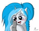  blue_eyes blush equine fan_character female fur hoi~poi horn horse mammal penis pony precum smile squeezing unicorn 
