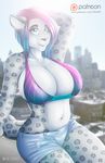  anthro big_breasts bikini breasts clothing feline female huge_breasts leopard llmixll looking_at_viewer mammal misha patreon snow_leopard solo swimsuit 