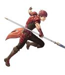  armor boots cuboon fingerless_gloves fire_emblem fire_emblem_echoes:_mou_hitori_no_eiyuuou fire_emblem_heroes full_body gloves highres lukas_(fire_emblem) male_focus official_art polearm red_armor red_eyes red_hair simple_background solo spear weapon white_background 