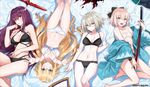  :d armpits ass_visible_through_thighs bare_legs barefoot black_bra black_panties blonde_hair blue_eyes bow boyshorts bra breasts cleavage criss-cross_halter fate/grand_order fate_(series) from_above frown grey_hair hair_between_eyes hair_bow hair_over_breasts halterneck haori highres japanese_clothes jeanne_d'arc_(alter)_(fate) jeanne_d'arc_(fate) jeanne_d'arc_(fate)_(all) katana koha-ace large_breasts long_hair looking_at_viewer lying medium_breasts multi-strapped_panties multiple_girls navel okita_souji_(fate) okita_souji_(fate)_(all) on_back open_mouth outstretched_arms outstretched_hand panties parted_lips petals pink_hair polearm purple_eyes purple_hair sarashi scathach_(fate)_(all) scathach_(fate/grand_order) shirako_miso short_hair short_ponytail silver_eyes small_breasts smile spear sword underwear underwear_only upside-down very_long_hair weapon white_bra white_panties yellow_eyes 