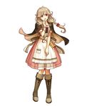  apron blonde_hair blush boots bow braid brown_eyes brown_footwear capelet effie_(fire_emblem) fire_emblem fire_emblem_echoes:_mou_hitori_no_eiyuuou fire_emblem_heroes full_body highres knee_boots konfuzikokon long_hair official_art open_mouth simple_background solo twin_braids white_background 