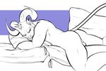  anthro backsack balls bedroom_eyes butt deadgoliath half-closed_eyes line_art looking_at_viewer male rikimaru_the_stealth_assassin satyr seductive simple_background solo 