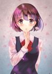  bad_id bad_pixiv_id bangs blush bob_cut bow bowtie broadcaster_connection brown_eyes brown_hair cherry_blossoms cosplay finger_in_mouth gradient gradient_background highres katou_megumi kuzu_no_honkai misaki_kurehito_(style) noitamina official_style parody rko_(a470350510) saenai_heroine_no_sodatekata school_uniform short_hair solo style_parody yasuraoka_hanabi yasuraoka_hanabi_(cosplay) 