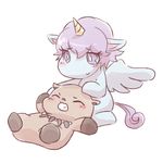  blue_eyes blush brown_fur capybara coal_(jewelpet) duo equine eyelashes eyes_closed female feral fur hair horn jewelpet male mammal opal_(jewelpet) open_mouth purple_hair rodent sanrio simple_background smile white_background winged_unicorn wings なめこ/あじゅか 
