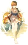  animal animal_on_leg barefoot bell bell_collar bird border_collie bouquet brown_eyes brown_hair cat closed_eyes collar collarbone dog flower grass happy_birthday highres looking_at_viewer midriff natural_wind navel nuzzle open_mouth original petting shorts sitting white_shorts 