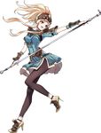  arm_guards armor bangs blonde_hair breasts bridal_gauntlets brown_eyes clair_(fire_emblem) dress fire_emblem fire_emblem_echoes:_mou_hitori_no_eiyuuou fire_emblem_gaiden fire_emblem_heroes full_body helmet high_heels highres holding holding_weapon leggings long_hair looking_away medium_breasts official_art open_mouth polearm ponytail shoes short_dress shoulder_armor spear takagi_masafumi transparent_background weapon 