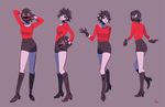  1girl adult ass boots breasts choker collar gloves gorillaz helmet noodle_(gorillaz) short_hair shorts 