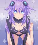  blue_eyes braid breasts cleavage d-pad d-pad_hair_ornament hair_ornament highres large_breasts leotard long_hair looking_at_viewer navel neptune_(series) purple_hair purple_heart solo symbol-shaped_pupils twin_braids very_long_hair 