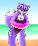  5_fingers absurd_res anthro beach big_breasts biped blue_eyes blush breasts canine cleavage clothed clothing day detailed_background eyebrows eyelashes female fluffy fluffy_tail fox fur hair hi_res humanoid_hands krystal mammal markings multicolored_fur naaraskettu nintendo outside portrait purple_fur purple_hair seaside short_hair snout solo standing star_fox sweat sweatdrop three-quarter_portrait two_tone_fur two_tone_tail video_games white_fur 
