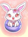  blush cherry cherry_blossom eyelashes female flower food fruit gem hare jewelpet jewelry lagomorph looking_at_viewer mammal necklace open_mouth pink_background plant red_eyes ruby_(jewelpet) sanrio simple_background smile solo star のうせん 