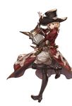  bard_(granblue_fantasy) belt blonde_hair boots brown_eyes djeeta_(granblue_fantasy) full_body granblue_fantasy harp hat holding instrument leg_up long_coat looking_at_viewer minaba_hideo official_art open_mouth pants short_hair smile solo standing thigh_boots thighhighs transparent_background 