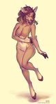  5_fingers anthro breasts brown_hair cervine deer eyelashes eyes_closed featureless_breasts featureless_crotch hair hooves lukiri mammal navel simple_background smile solo standing white_background 