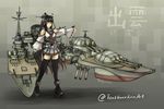  artist_name black_hair cannon character_name commentary highres izumo_(battleship) long_hair mecha_musume nontraditional_miko original personification solo tealguardianart turret twitter_username world_of_warships 