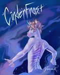  5_fingers anthro blonde_hair blue_eyes ciel_(demicoeur) cinderfrost cover cover_page demicoeur ears_back equine eyebrows hair half_legth_portrait horn looking_at_viewer looking_back male mammal markings multi_coloured_fur nude portrait short_hair solo text unicorn 