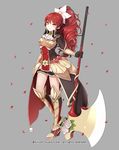  armor armored_boots axe boots company_name curly_hair flower full_body gloves grey_background gyakushuu_no_fantasica hair_flower hair_ornament leaf long_hair millgua official_art orange_eyes petals ponytail red_hair simple_background weapon 