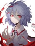  bat_wings blood blue_hair closed_mouth commentary_request expressionless fingernails hat highres leidami mob_cap nail_polish red_eyes red_nails remilia_scarlet sharp_fingernails short_hair solo touhou vampire wings 