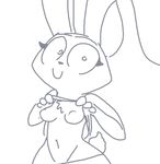  breasts disney female flashing judy_hopps lagomorph looking_at_viewer mammal monochrome nude rabbit simple_background smile the_weaver zootopia 