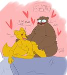  anal anal_penetration angus_(nitw) bear bed better_version_at_source brown_fur canine eyewear fox fur glasses gregg_(nitw) male male/male mammal night_in_the_woods nude papaburry_(artist) penetration simple_background text yellow_fur 