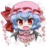  :d bangs bat_wings bobby_socks bow buttons chibi collared_shirt commentary eyebrows_visible_through_hair fang frilled_cuffs frilled_shirt_collar frilled_skirt frills full_body hat hat_bow light_blue_hair looking_at_viewer mob_cap noai_nioshi open_mouth paw_pose pink_hat pink_shirt pink_skirt puffy_short_sleeves puffy_sleeves red_bow red_eyes red_footwear red_ribbon remilia_scarlet ribbon ribbon-trimmed_headwear ribbon_trim sash shirt shoes short_hair short_sleeves simple_background skirt skirt_set smile socks solo standing standing_on_one_leg star touhou translated v-shaped_eyebrows white_background white_legwear wing_collar wings wrist_cuffs 