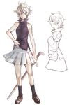  1girl breasts sabitsuki short_hair shousan_(hno3syo) sketch skirt sleeveless sleeveless_turtleneck small_breasts solo turtleneck white_hair 