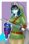  anthro canine clothed clothing cosplay female fur hair hiddenwolf looking_at_viewer mammal melee_weapon smile solo sword weapon 