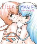  blue_hair breast_press breasts brown_hair glasses green_eyes koyasu_dosu lieea maaie multiple_girls nude orguss tentacles 
