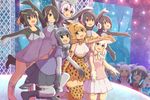  &gt;_&lt; :d aisawa_natsu alpaca_suri_(kemono_friends) animal_ears backpack bag black_hair blonde_hair blue_eyes bow bowtie brown_eyes brown_hair closed_eyes coat commentary common_raccoon_(kemono_friends) cross-laced_clothes elbow_gloves emperor_penguin_(kemono_friends) eurasian_eagle_owl_(kemono_friends) fang fennec_(kemono_friends) fox_ears fox_tail fur_collar gentoo_penguin_(kemono_friends) gloves glowstick grey_hair hair_over_one_eye hat hat_feather head_wings headphones helmet high-waist_skirt hood hoodie humboldt_penguin_(kemono_friends) jacket japanese_crested_ibis_(kemono_friends) kaban_(kemono_friends) kemono_friends leotard long_hair long_sleeves lucky_beast_(kemono_friends) multicolored_hair multiple_girls northern_white-faced_owl_(kemono_friends) open_mouth pantyhose penguins_performance_project_(kemono_friends) pith_helmet raccoon_ears raccoon_tail red_eyes red_gloves red_shirt rockhopper_penguin_(kemono_friends) royal_penguin_(kemono_friends) serval_(kemono_friends) serval_ears serval_print shirt short_hair short_sleeves skirt sleeveless sleeveless_shirt smile stage striped_tail tail thighhighs two-tone_hair white_hair white_legwear white_leotard white_shirt wings xd yellow_eyes 