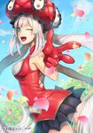  ;d artist_name bare_shoulders blue_eyes commentary_request day fate/grand_order fate_(series) field flower flower_field foreshortening gloves hat highres long_hair looking_at_viewer marie_antoinette_(fate/grand_order) one_eye_closed open_mouth outdoors pleated_skirt raito_(latek) silver_hair skirt smile solo twintails very_long_hair 