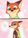  2017 4_fingers anthro canine clothed clothing comic cub dialogue disney duo english_text father feels fox fur hybrid male mammal nick_wilde orange_fur parent right_in_the_damn_feels skeletonguys-and-ragdolls squeaker tears text violet_(zootopia) young zootopia 