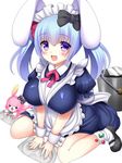  animal_ears apron black_bow blue_hair blush bow breasts bucket bunny bunny_ears bunny_girl character_request covered_nipples eyebrows_visible_through_hair hair_bow inma_kourin_devil_carnival large_breasts long_hair looking_at_viewer maid maid_apron maid_headdress open_mouth pink_ribbon purple_eyes rag ribbon seta_(monyun) smile solo stuffed_animal stuffed_bunny stuffed_toy twintails wrist_cuffs 