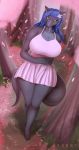  anthro big_breasts breasts clothed clothing curvaceous dragon female forest harnny huge_breasts looking_at_viewer outside solo standing tree 