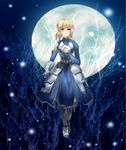  absurdres ahoge armor armored_boots armored_dress artoria_pendragon_(all) blonde_hair boots braid breastplate fate/stay_night fate_(series) french_braid full_moon gauntlets green_eyes hand_on_own_chest highres juliet_sleeves long_sleeves looking_at_viewer moon puffy_sleeves saber short_hair sketch solo sunver torn_clothes torn_sleeve 