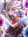  bad_id bad_pixiv_id bare_shoulders book bow commentary_request drill_hair gem gothic_lolita holding holding_book idolmaster idolmaster_cinderella_girls kanzaki_ranko lolita_fashion long_hair official_style red_eyes ribbon sanoaki silver_hair smile solo sparkle stained_glass twin_drills twintails twitter_username 