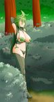  abbiegoth big_breasts blue_eyes breasts dryad female flora_fauna forest green_hair hair kii_(monster_musume) leaves looking_away monster_girl_(genre) monster_musume outside pale_skin plant tree 