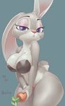  2017 anthro bluedrg19 breasts cleavage clothed clothing female half-closed_eyes hi_res lagomorph looking_at_viewer mammal rabbit simple_background solo 
