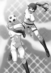  2girls artist_request ball bdsm blush bondage breasts kick large_breasts looking_at_viewer monochrome multiple_girls nipples pubic_hair pussy pussy_juice restrained soccer_ball tagme vaginal_insertion 
